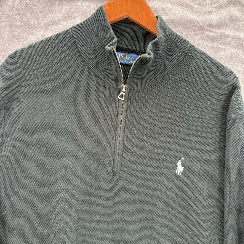 Polo Ralph Lauren Quarter Zip Mens XL Black Pullover Preppy Casual